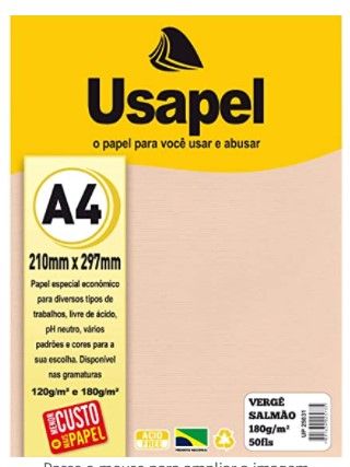 Papel Verge A4 180g 50F Ref.25031 Salmão