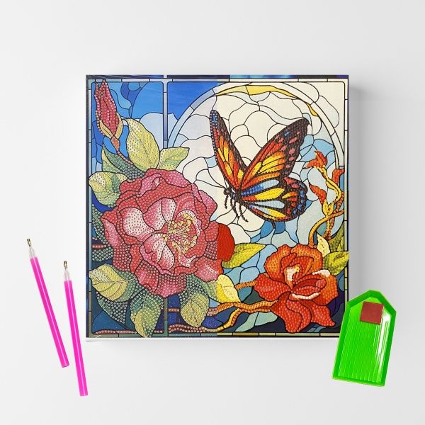 Tela Diamante 30x30 Borboleta no Jardim D...