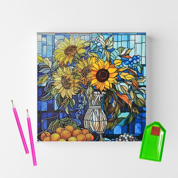 Tela Diamante 30x30 Vaso de Girassois DEE...