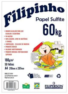 Papel Sulf. A4 180g 50F Filipinho 60K Branco