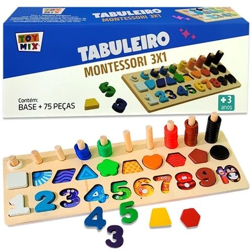 Jogo Educ Tabuleiro Montessori 3x1 MDF c/...